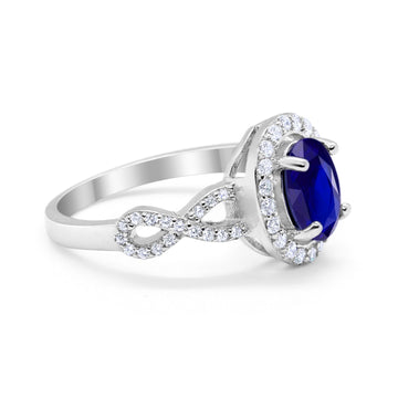 Art Deco Wedding Ring Oval Simulated Blue Sapphire CZ 925 Sterling Silver